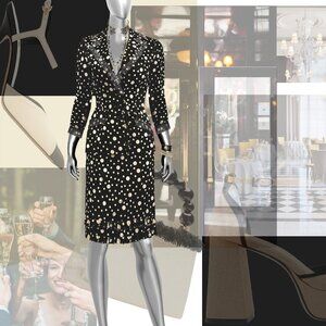 SKIRT SUIT Black-Cream Dot